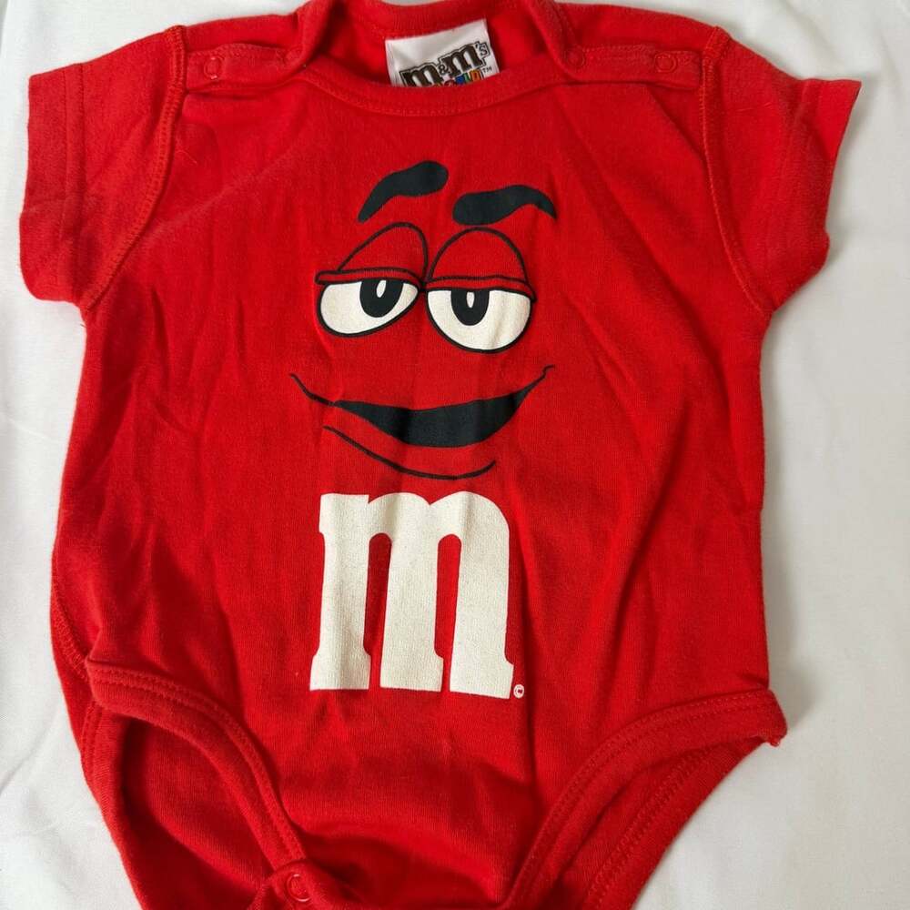 red m&m baby one piece m&ms world size 6 month